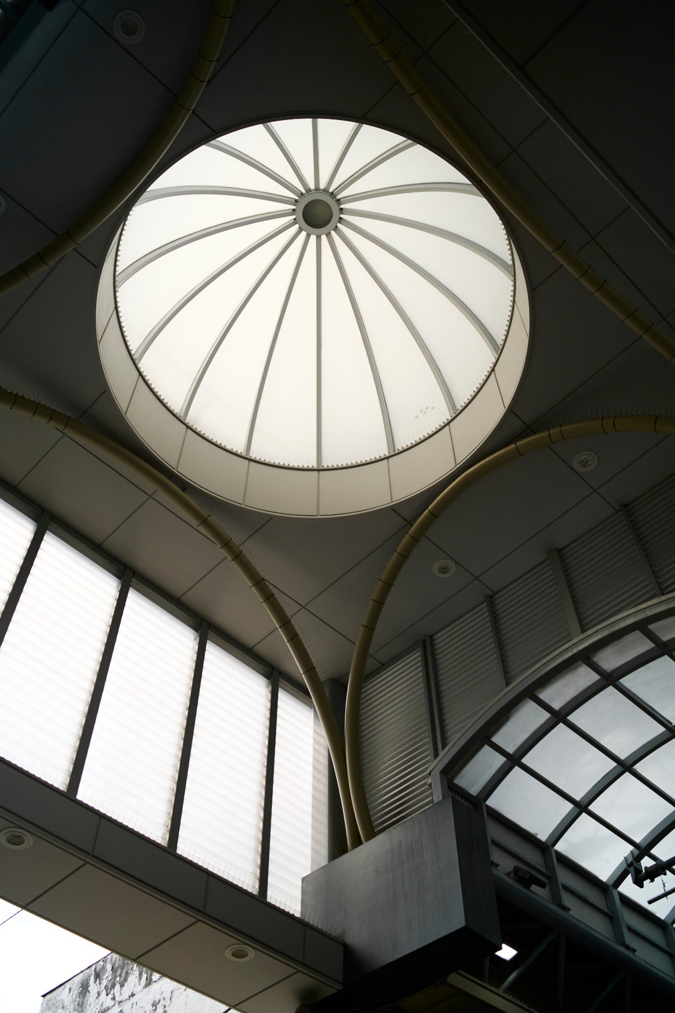 The glass dome over a shopping arcade