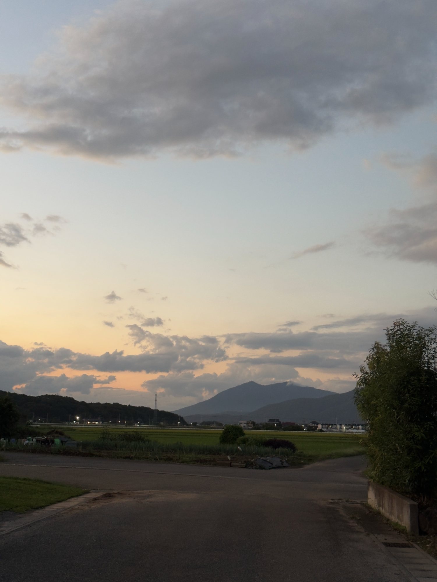 Sunset over the fields and Mount Tsukuba